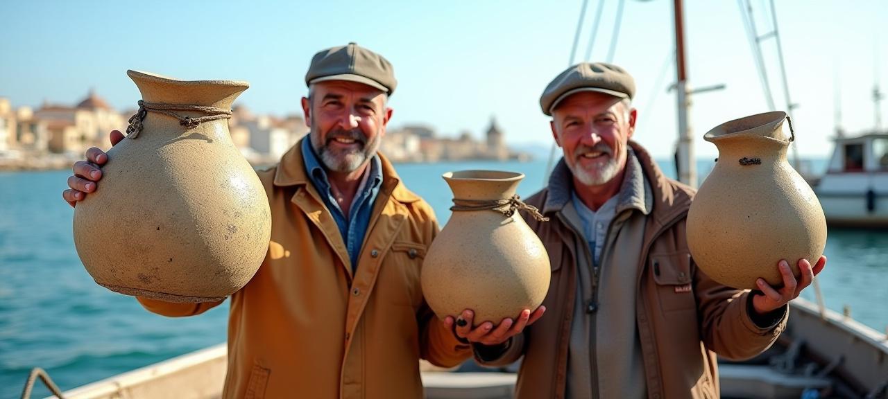 Pescatori locali con nasse romane replicate